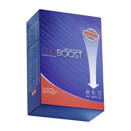 Envase de Slimboost, batido en polvo de 10 sobres de 20 g