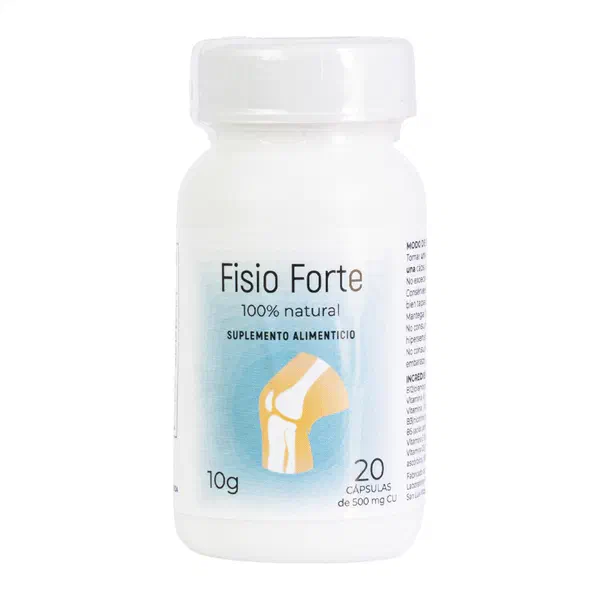 Envase de Fisio Forte, 20 cápsulas de 500 mg