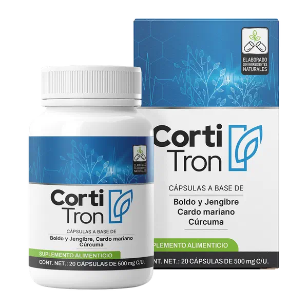 Envase de Cortitron, 20 cápsulas de 500 mg
