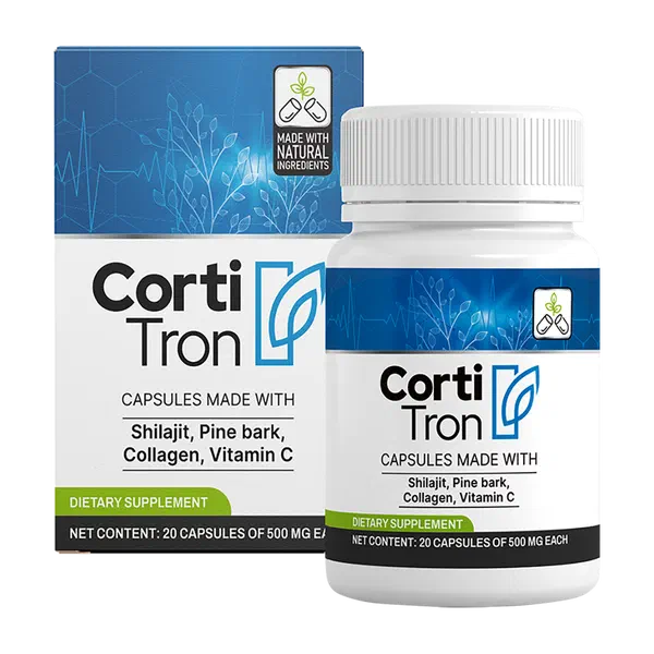 Envase de Cortitron control de peso, 20 cápsulas de 500 mg