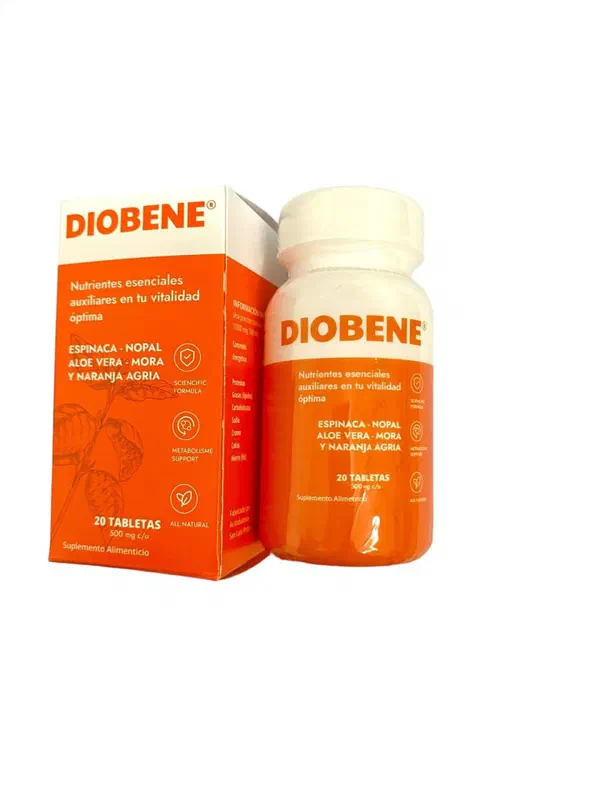 Envase de Diobene, comprimidos de 20 tabletas 500 mg c/u