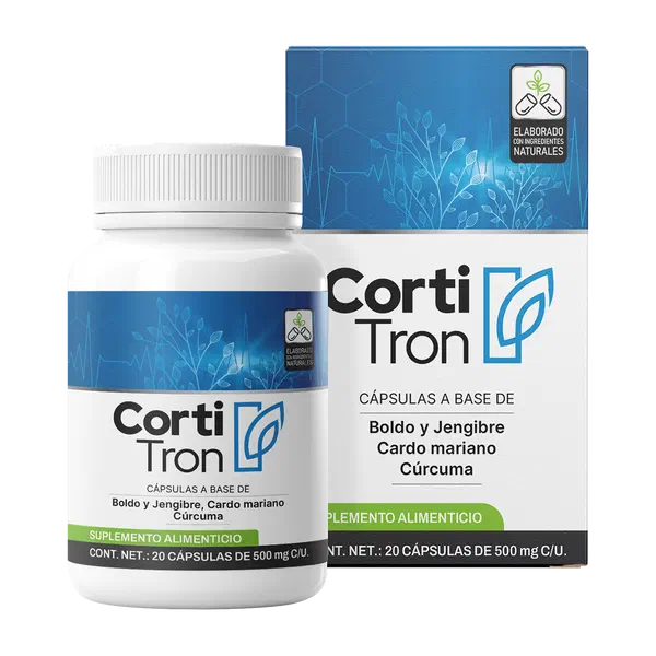 Envase de Cortitron, 20 cápsulas de 500 mg