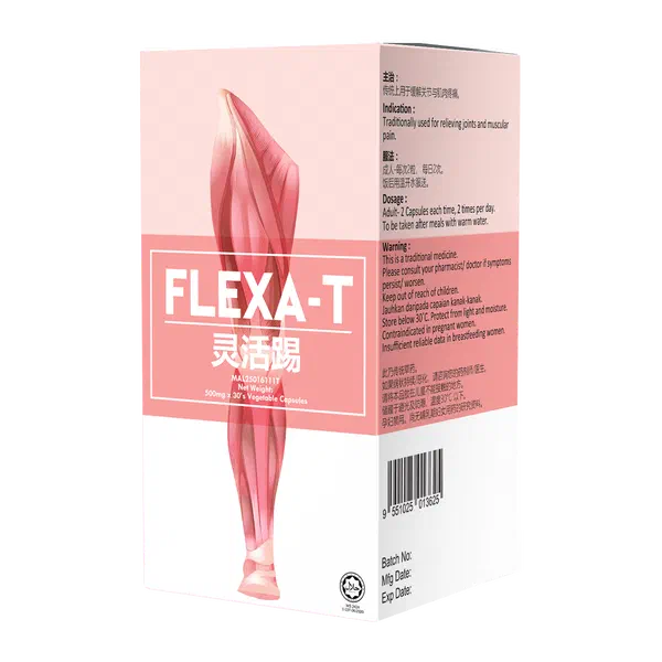Pack of Flexa-T, 30 vegetable capsules of 500 mg